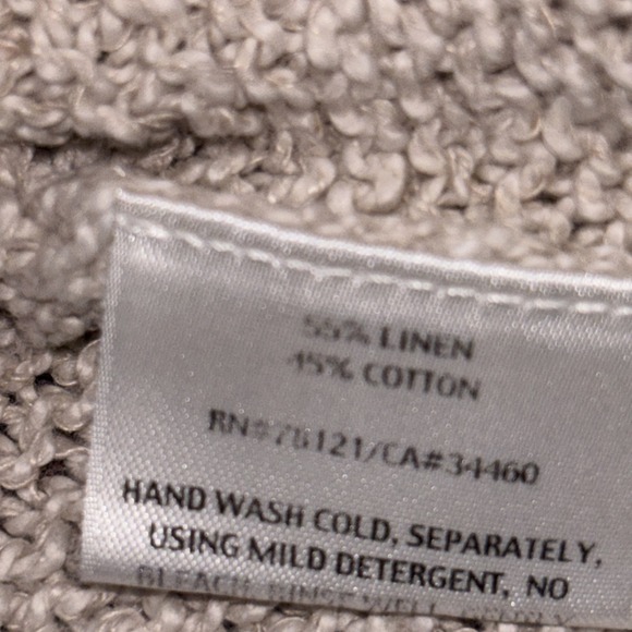 EILEEN FISHER Sweater M Linen Blend Hoodie Waffle Knit Pullover Beige - Picture 6 of 8